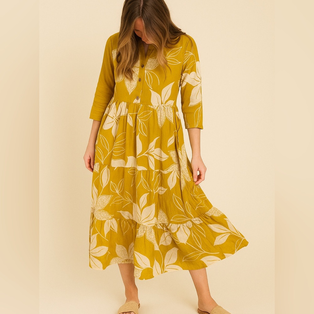 Floral Mustard Midi Dress